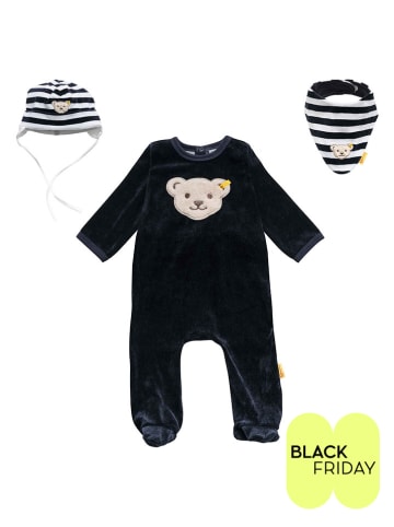 Steiff 3-delige outfit donkerblauw/wit