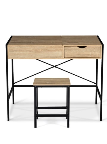 IDOMYA Essentials 2-delige set: kaptafel en kruk "Alana" lichtbruin/zwart