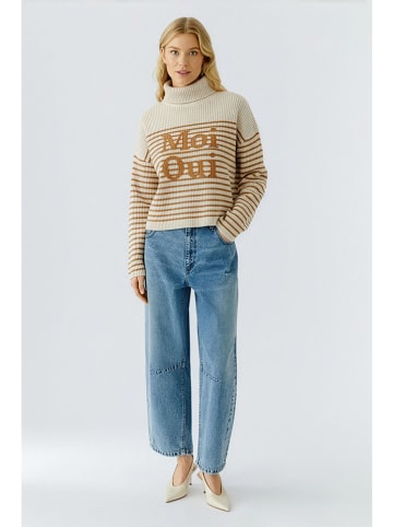 Oui Rollkragenpullover in Camel/ Creme