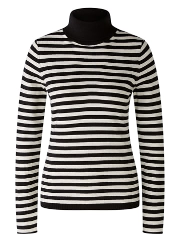 Oui Rollkragenpullover in Schwarz/ Creme