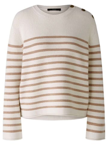 Oui Pullover in Weiß/ Camel