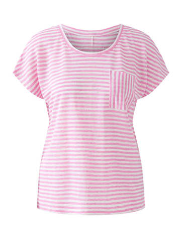 Oui Leinen-Shirt in Rosa/ Weiß
