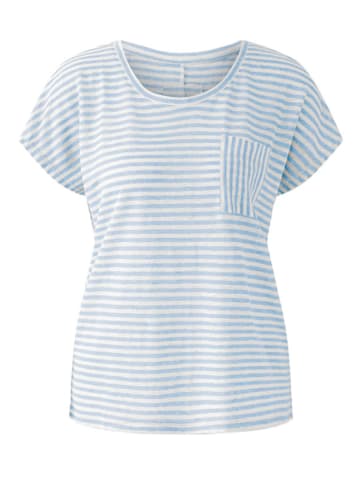 Oui Leinen-Shirt in Hellblau/ Weiß