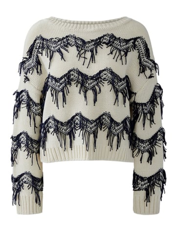 Oui Pullover in Weiß/ Dunkelblau