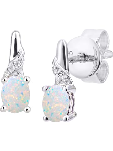 Revoni Witgouden oorstekers met diamanten en opalen