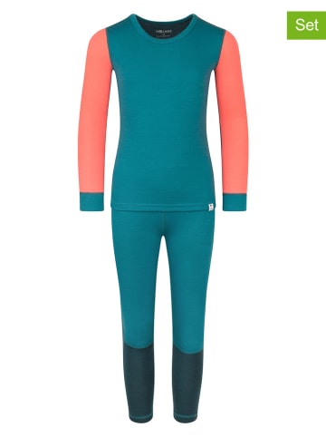 Trollkids 2-delige functionele ondergoedset "Merino" turquoise