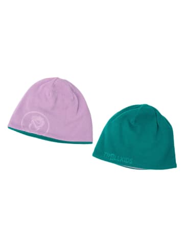 Trollkids Omkeerbare beanie "Finnmark" turquoise/paars