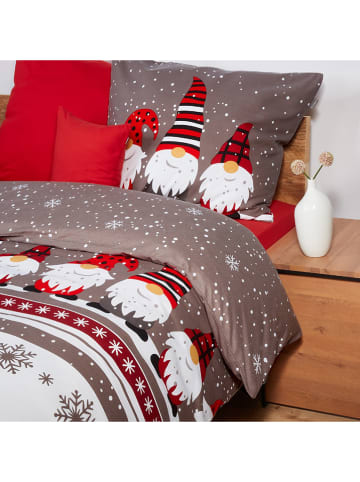 Schiesser Fijnbiber beddengoedset "Wichtel" grijs/rood