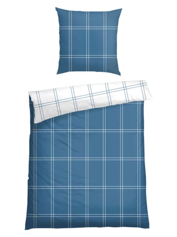 Schiesser Feinbiber-Bettwäsche-Set ''Ellis'' in Blau/ Weiß