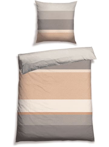 Schiesser Renforcé beddengoedset "Red Earth Stripe" beige/grijs