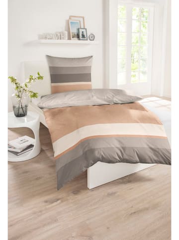 Schiesser Renforcé-Bettwäsche-Set "Red Earth Stripe" in Beige/ Grau