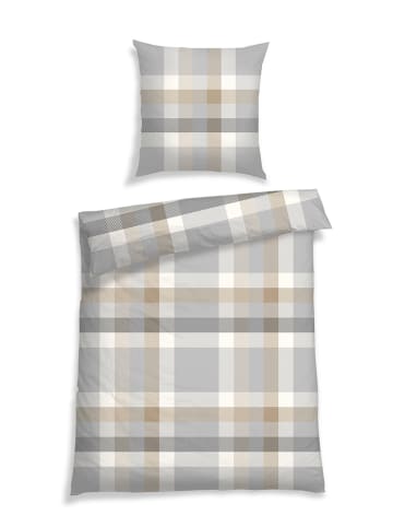 Schiesser Renforcé-Bettwäsche-Set "Kris" in Beige/ Grau