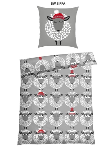 Schiesser Komplet pościeli flanelowej "Sippa" w kolorze szaro-czerwonym