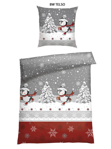 Schiesser Komplet pościeli flanelowej "Telso" w kolorze szaro-czerwonym