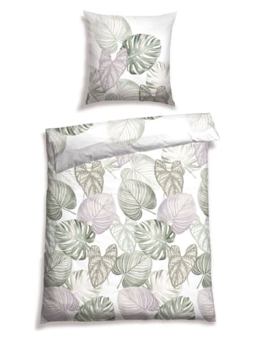 Schiesser Komplet pościeli renforcé "Bretta" w kolorze biało-zielonym