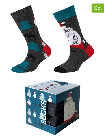 camano 2er-Set: Socken in Grau/ Rot/ Türkis
