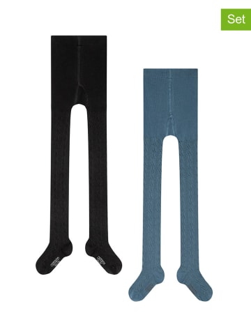 camano 2er-Set: Strumpfhosen in Hellblau/ Schwarz