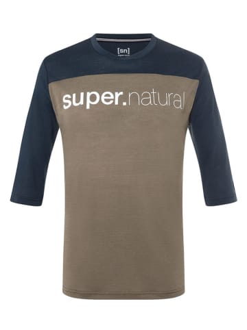 super.natural Koszulka kolarska "Contrast" w kolorze beżowo-granatowym