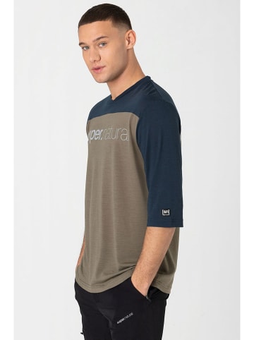 super.natural Koszulka kolarska "Contrast" w kolorze beżowo-granatowym