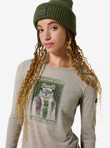 super.natural Koszulka funkcyjna "Bearski" w kolorze beżowo-oliwkowym