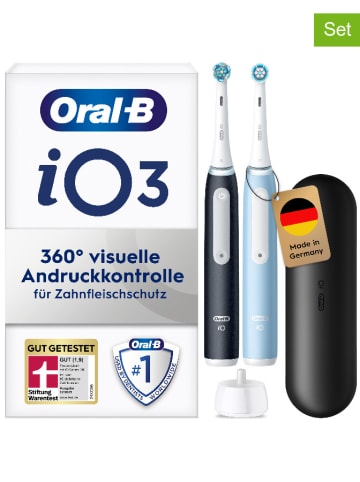 Oral-B 2tlg. Set: Elektr. Zahnbürsten "iO Series 3" in Schwarz/ Hellblau