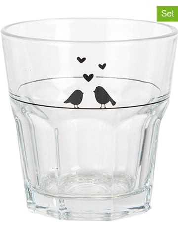 Clayre & Eef 2-delige set: drinkglazen transparant/zwart - 200 ml