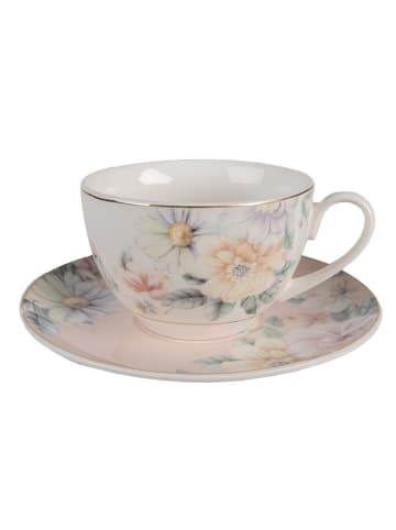 Clayre & Eef Filiżanka w kolorze jasnorózowym ze wzorem do kawy - 250 ml