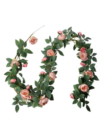 Clayre & Eef Girlanda "Rose" w kolorze jasnoróżowo-zielonym - dł. 150 cm