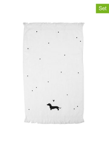 Clayre & Eef 2er-Set: Gästehandtücher in Weiß/ Schwarz - (L)66 x (B)40 cm