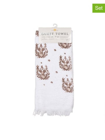 Clayre & Eef Ręczniki (2 szt.) w kolorze biało-brązowym dla gości - 66 x 40 cm