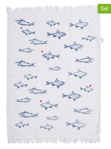 Clayre & Eef 2-delige set: gastendoeken wit/blauw - (L)66 x (B)40 cm