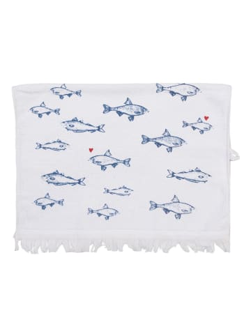 Clayre & Eef 2-delige set: gastendoeken wit/blauw - (L)66 x (B)40 cm