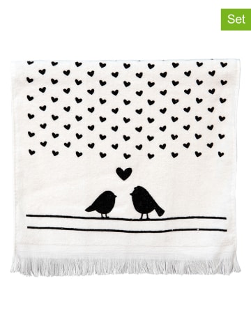 Clayre & Eef 2-delige set: gastendoeken wit/zwart - (L)66 x (B)40 cm
