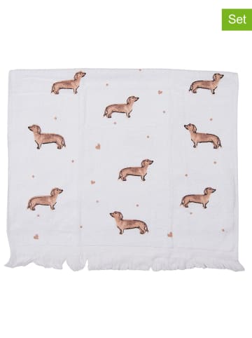 Clayre & Eef 3-delige set: gastendoeken wit/lichtbruin - (L)66 x (B)40 cm