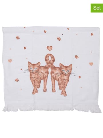 Clayre & Eef 3er-Set: Gästehandtücher in Weiß/ Hellbraun - (L)66 x (B)40 cm