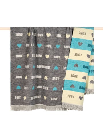 PAD Concept Plaid "Traveller" grijs/beige/lichtblauw - (L)200 x (B)150 cm