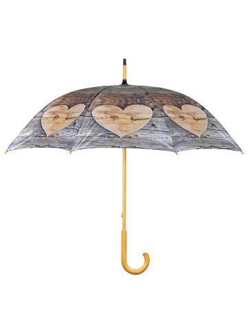 Mars & More Stickschirm "Wood heart" in Hellbraun/ Beige - Ø 105 cm