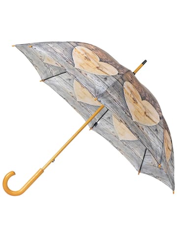 Mars & More Stickschirm "Wood heart" in Hellbraun/ Beige - Ø 105 cm