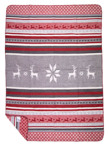 Mars & More Plaid ''Deer'' in Rot/ Grau - (L)180 x (B)130 cm