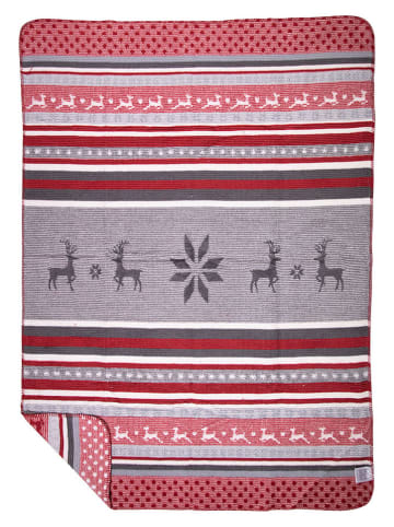 Mars & More Plaid ''Deer'' in Rot/ Grau - (L)180 x (B)130 cm