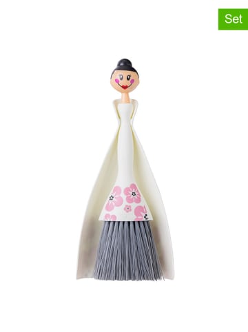 Vigar 2-delige set: mini stoffer en blik wit/lichtroze - (B)11,5 x (H)28 cm