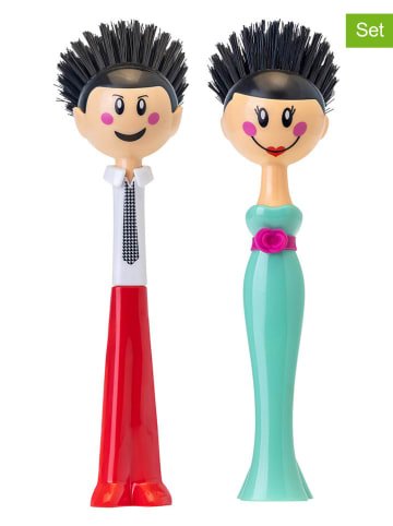 Vigar 2-delige set: afwasborstels "Dolls" lichtblauw/rood - (H)26,5 cm