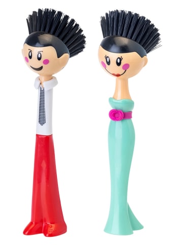 Vigar 2-delige set: afwasborstels "Dolls" lichtblauw/rood - (H)26,5 cm