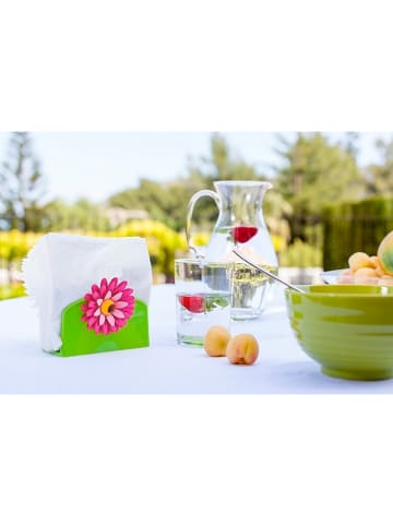Vigar Uchwyt "Flower power" w kolorze zielono-różowym na serwetki - 14 x 10 x 6 cm