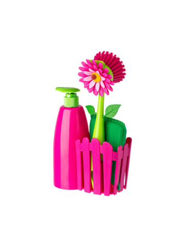 Vigar 4tlg. Set: Seifenspender, Bürste, Schwamm und Behälter in Pink/ Grün