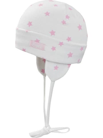 Döll Bindemütze in Weiß/ Rosa