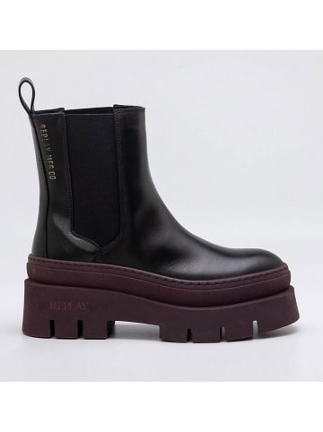 Replay Leder-Stiefeletten in Schwarz/ Rot