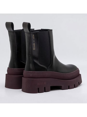 Replay Leder-Stiefeletten in Schwarz/ Rot