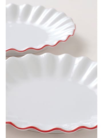 Jotex 2er-Set: Speiseteller ''Bonnie'' in Weiß/ Rot - Ø 26 cm