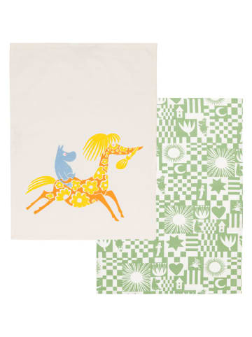 Moomin 2er-Set: Geschirrtücher ''Party'' in Grün/ Beige - (L)70 x (B)50 cm